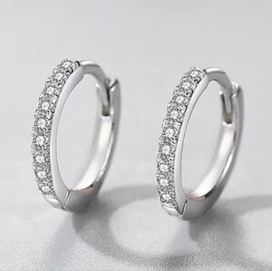 Sterling silver zircon 13.4 mm simple hoop earrings